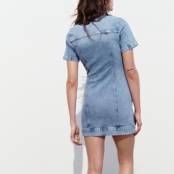 Zara Dress mini denim jeans button up collar casual short sleeve - Picture 5 of 8